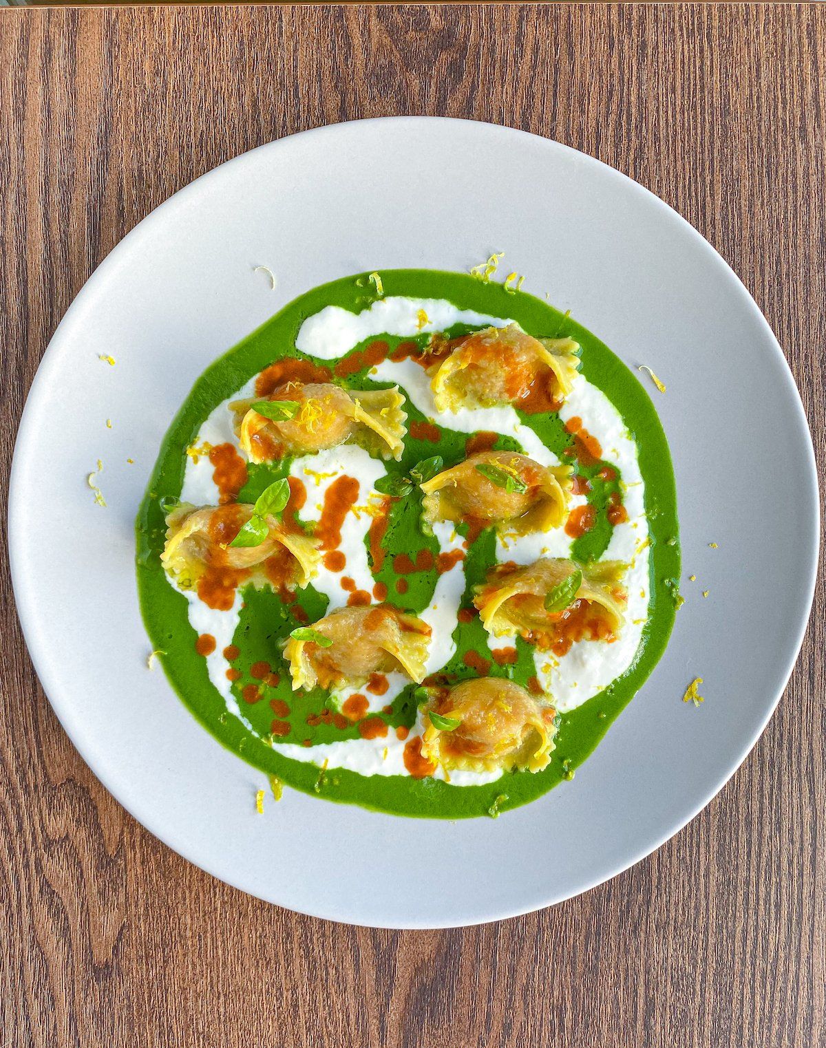 agnolotti burrata bisque