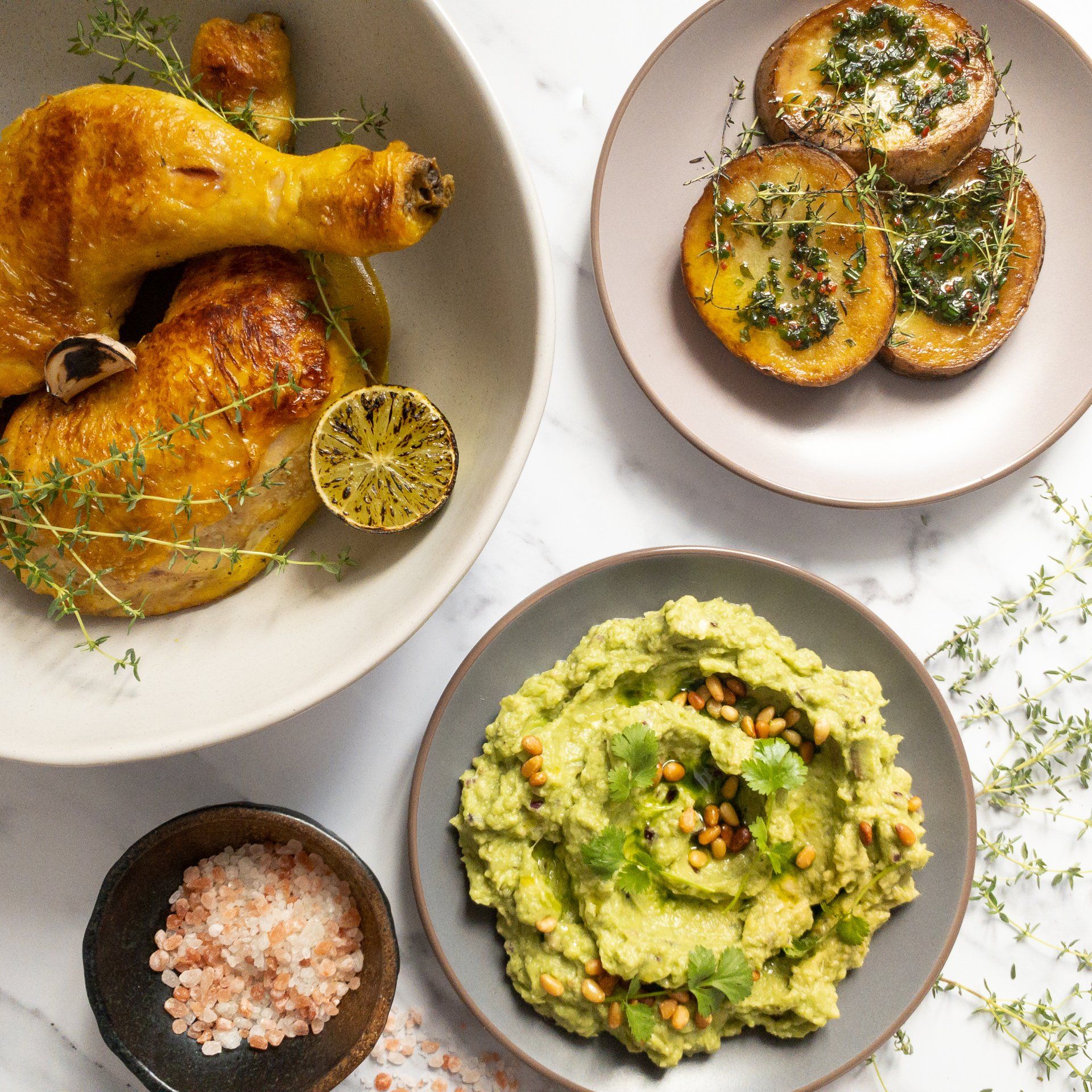 pollo ruspante patate guacamole pinoli