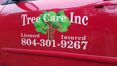 Tree Care Inc Logo in the Service Truck — Richmond, VA — Tree Care Inc. Tree Care Inc Logo in the Service Truck — Richmond, VA — Tree Care Inc.