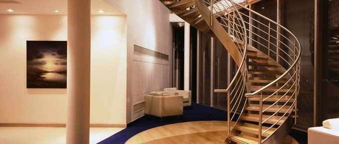 Flexible workspace ideas tailored to your requirements. Call 01483 306 500 Spiral staircase in modern office