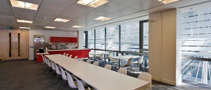 office canteen with long table