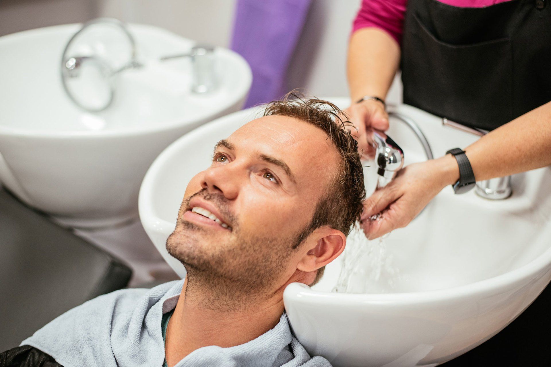 Man Having His Hair Washed — Roanoke, VA — Star City Styles Men’s Salon and Day Spa
