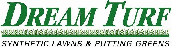 Dream Turf logo with green text and grass design: 