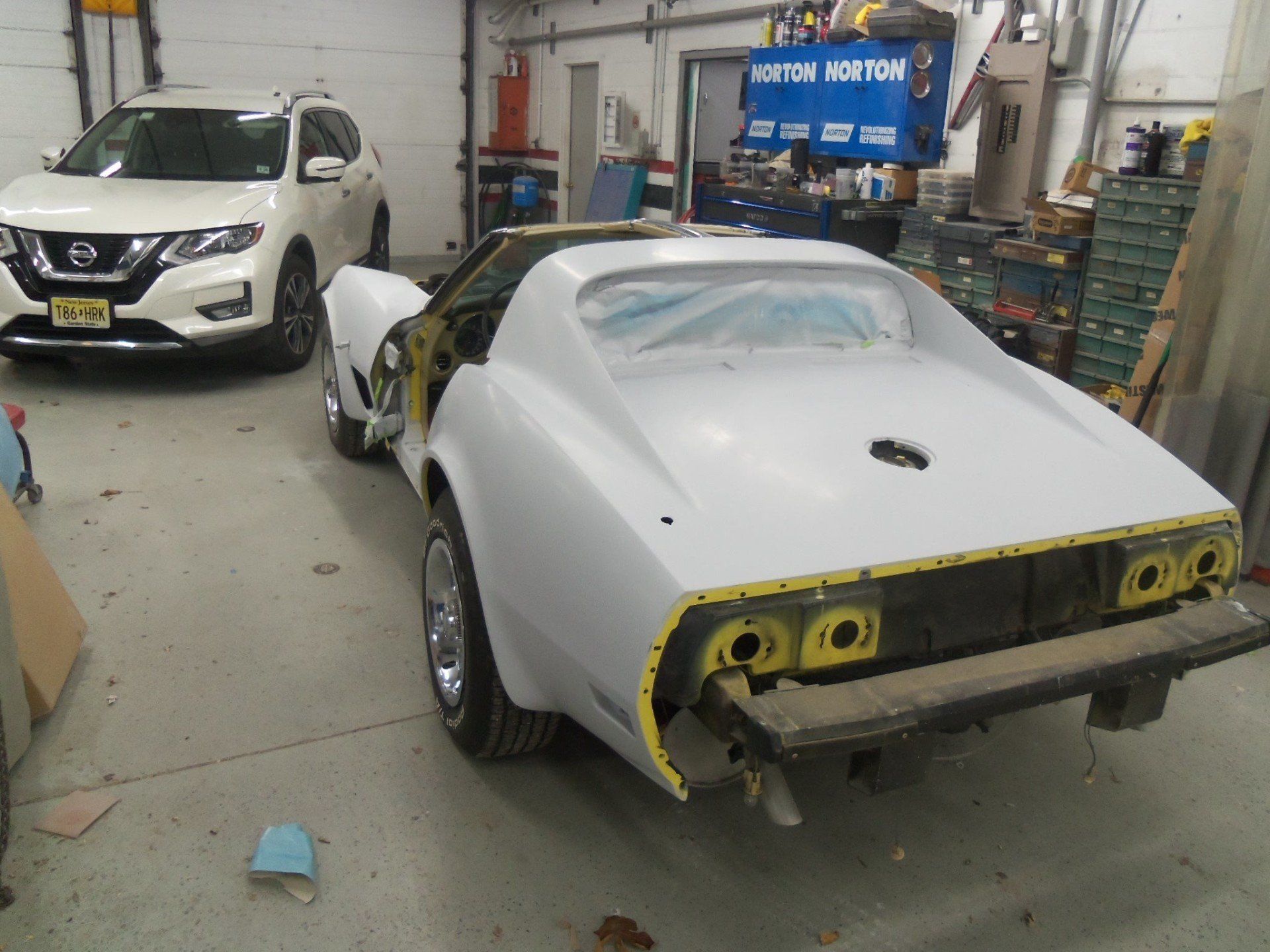Rear View of Car Being Painted — Villas, NJ — John's Auto Body
