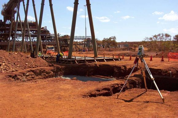 level being checked at the construction site
