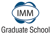 The logo for imm graduate school is blue and white.