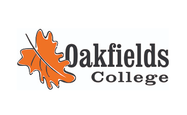 The logo for oakfields college has an oak leaf on it.