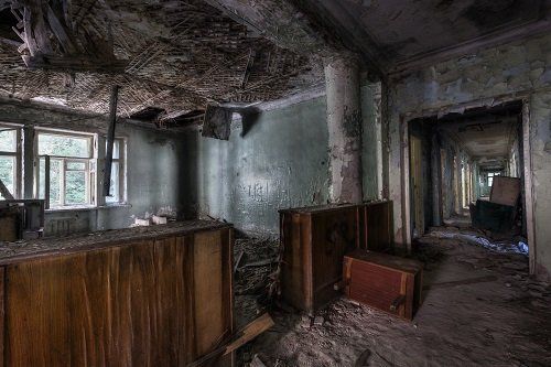 View of a burnt down house
