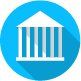 藍色圓圈內有白色建築物圖標,表示銀行或金融機構。