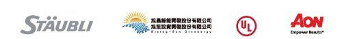 Stäubli 公司、UL(一家測試和認證機構)以及 Aon 的標誌。