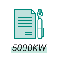 文件,鋼筆,5000KW。綠色輪廓,藍綠色填充;合約簽署。