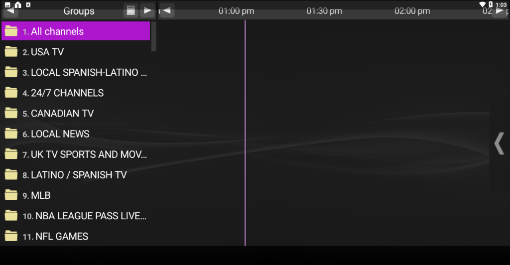 By using the left arrow button on the remote while the guide is visible you go to the Groups section and can choos which programming to watch.