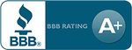 A blue and white bbb rating a+ button
