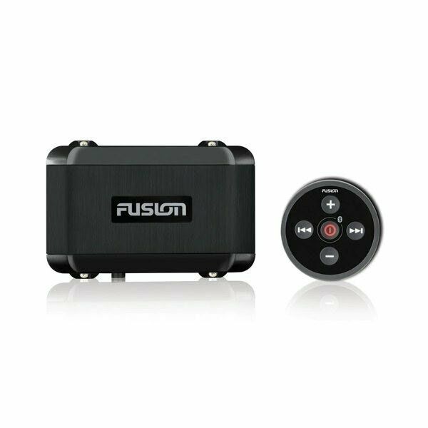 A fusion speaker and remote control on a white background