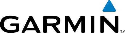 A garmin logo with a blue triangle on a white background