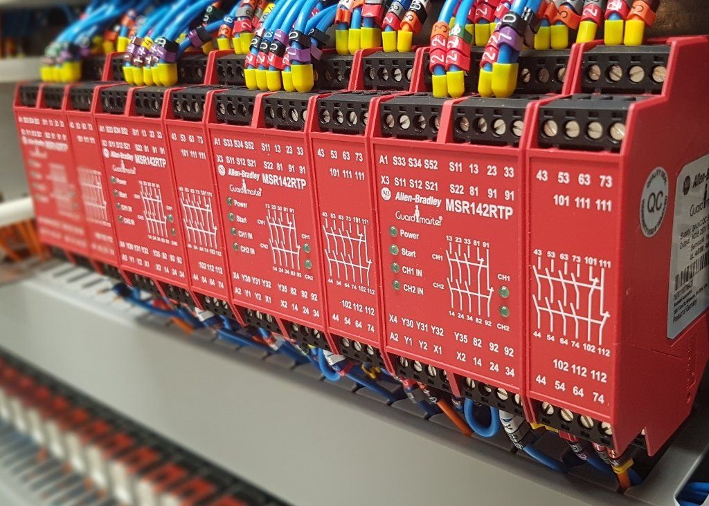 Allen-Bradley safety relays wired and tested within a control panel