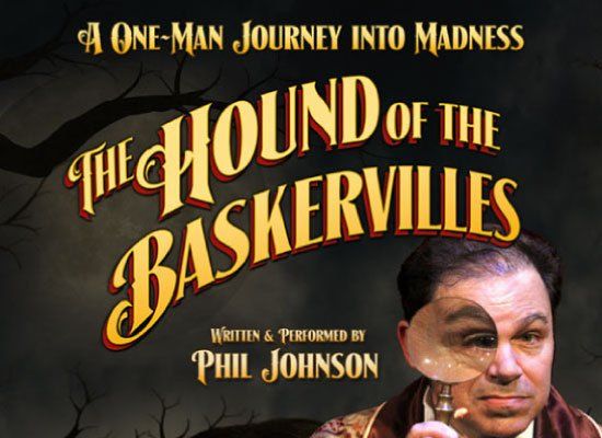 Logo with Phil holding magnifying glass for The Hound of the Baskervilles play
