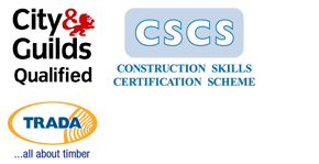 City & Guilds logo, CSCS logo & TRADA logo