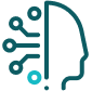A head silhouette with a circuit board overlay, teal and light blue.