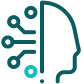 Half-human head with circuitry, symbolizing AI and technology.