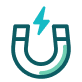 Horseshoe magnet with a turquoise lightning bolt above it.