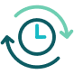 Clock with arrows circling it; turquoise and teal colors.