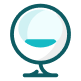 Teal-colored globe icon, with a curved base.