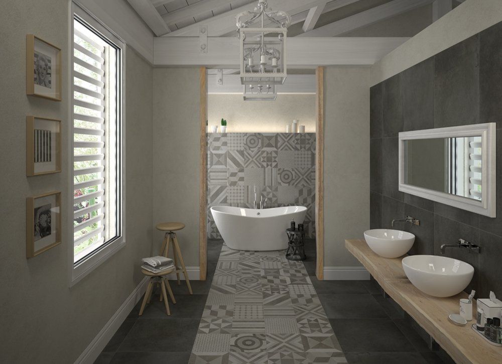 Pavimento e rivestimento bagno in gres porcellanato di saime ceramiche