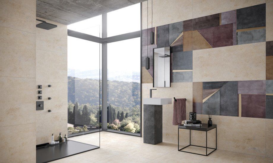 Bagno con rivestimento in gres porcellanato della serie Fresco di Naxos ceramiche