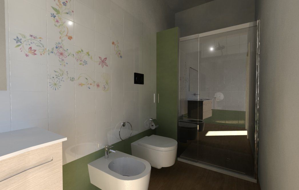 Progettazione 3d bagno con rivestimento ceramica bardelli serie primavera