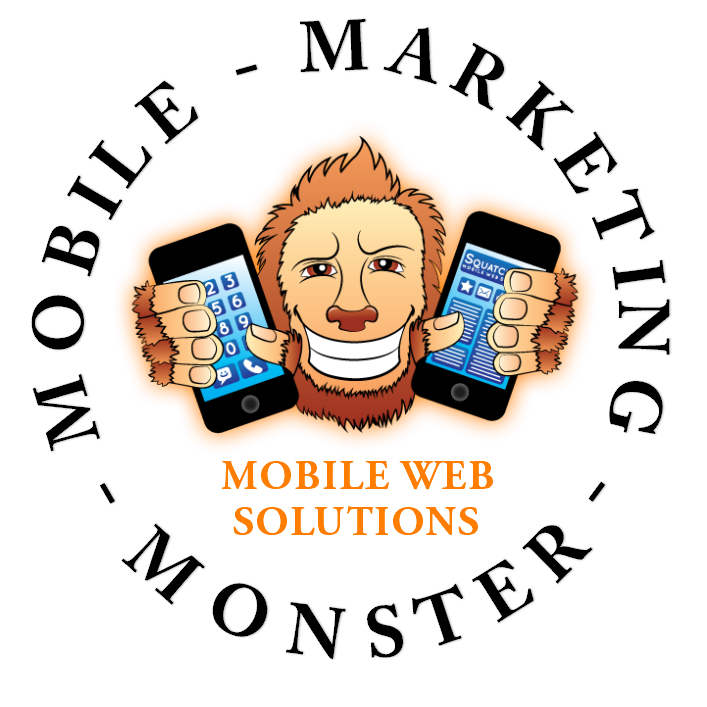 Logo of a monster holding two smartphones, text reads 