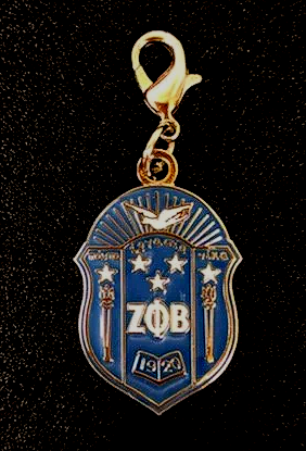 A blue shield with the word zob on it