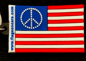 An american flag with a peace sign on it