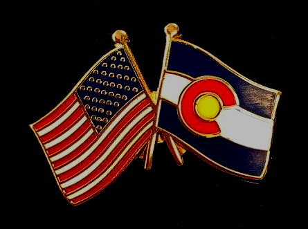 An american flag and a colorado flag on a black background