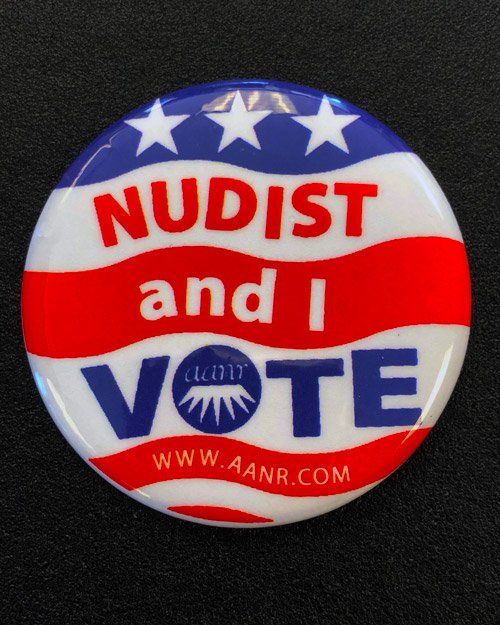 Nudist and I Vote enameled Pin