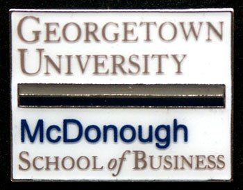 A pin that says georgetown university mcdonough school of business