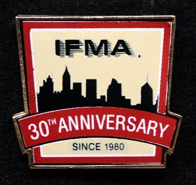 Ifma 30th anniversary since 1980 pin with a city skyline