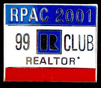 A blue white and red rpac 2001 99 ir club realtor pin