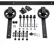 Dislpay of all parts for vintage sliding roller door