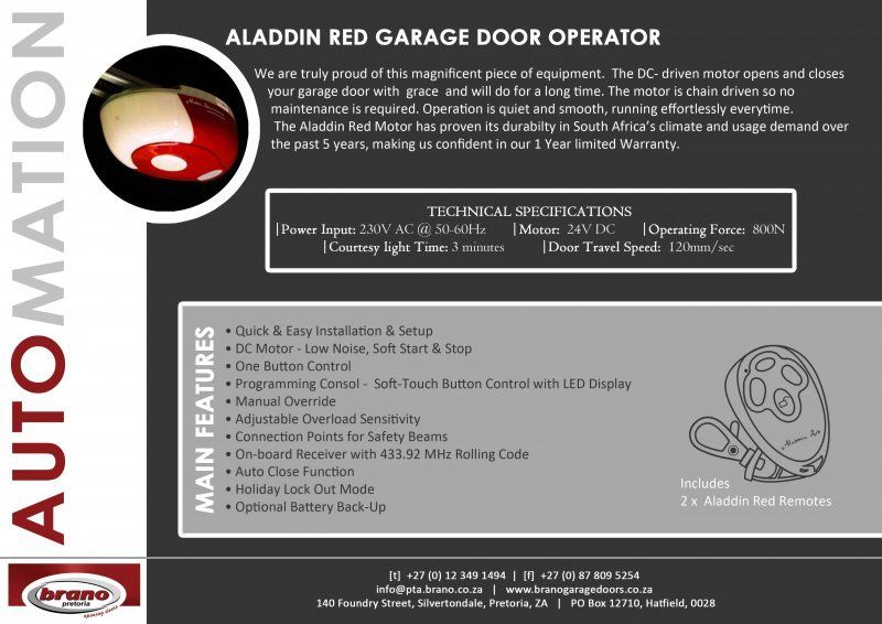 Catalogue for Aladdin red garage door operator