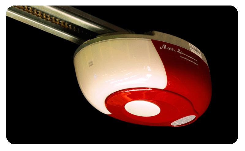 Mounted Aladdin red garage door operator