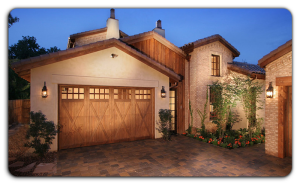Home with wooden meranti garage door