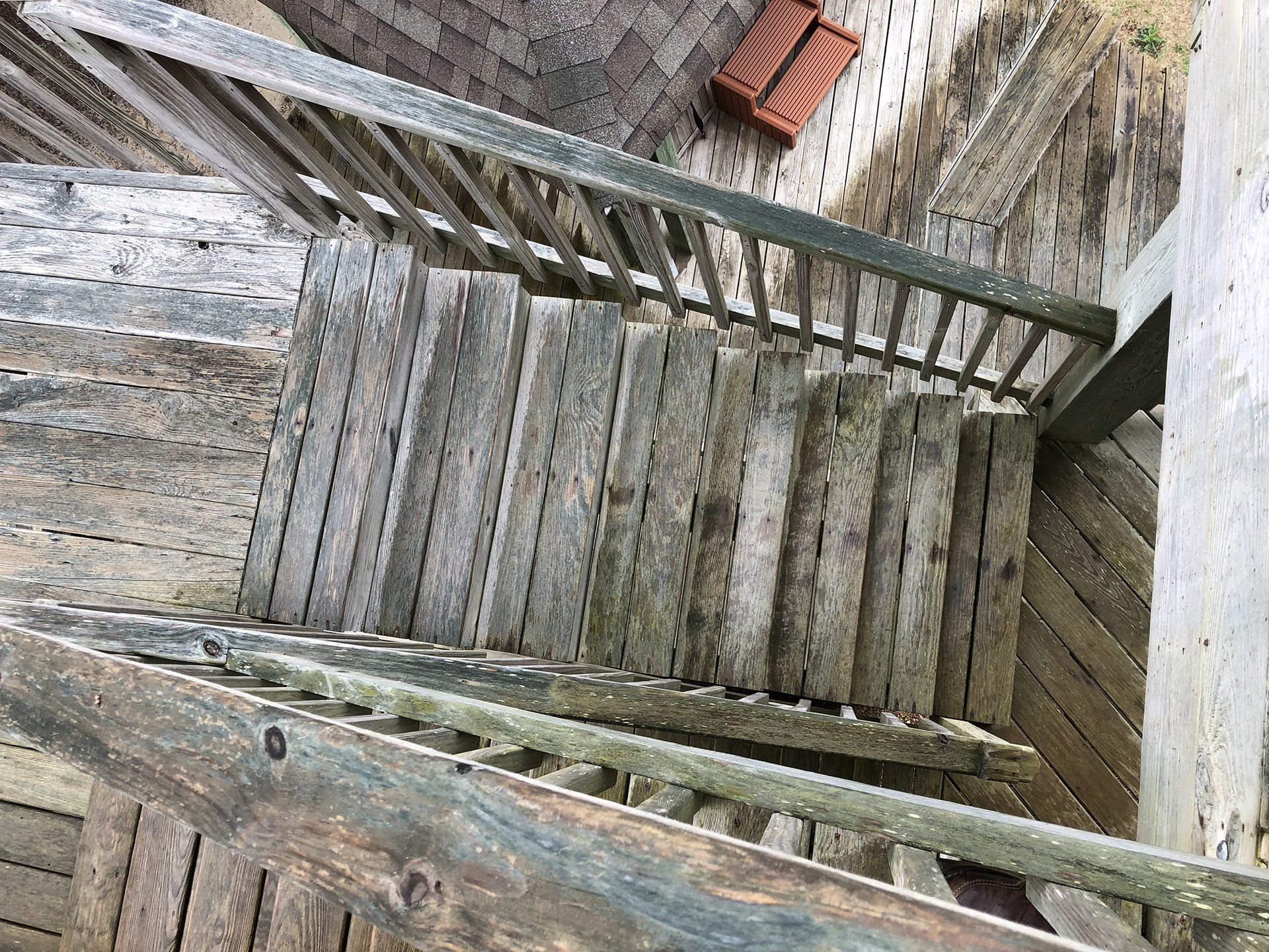 before photo of a major stairs renovation done by Patterson Homes & Construction, Corolla, NC