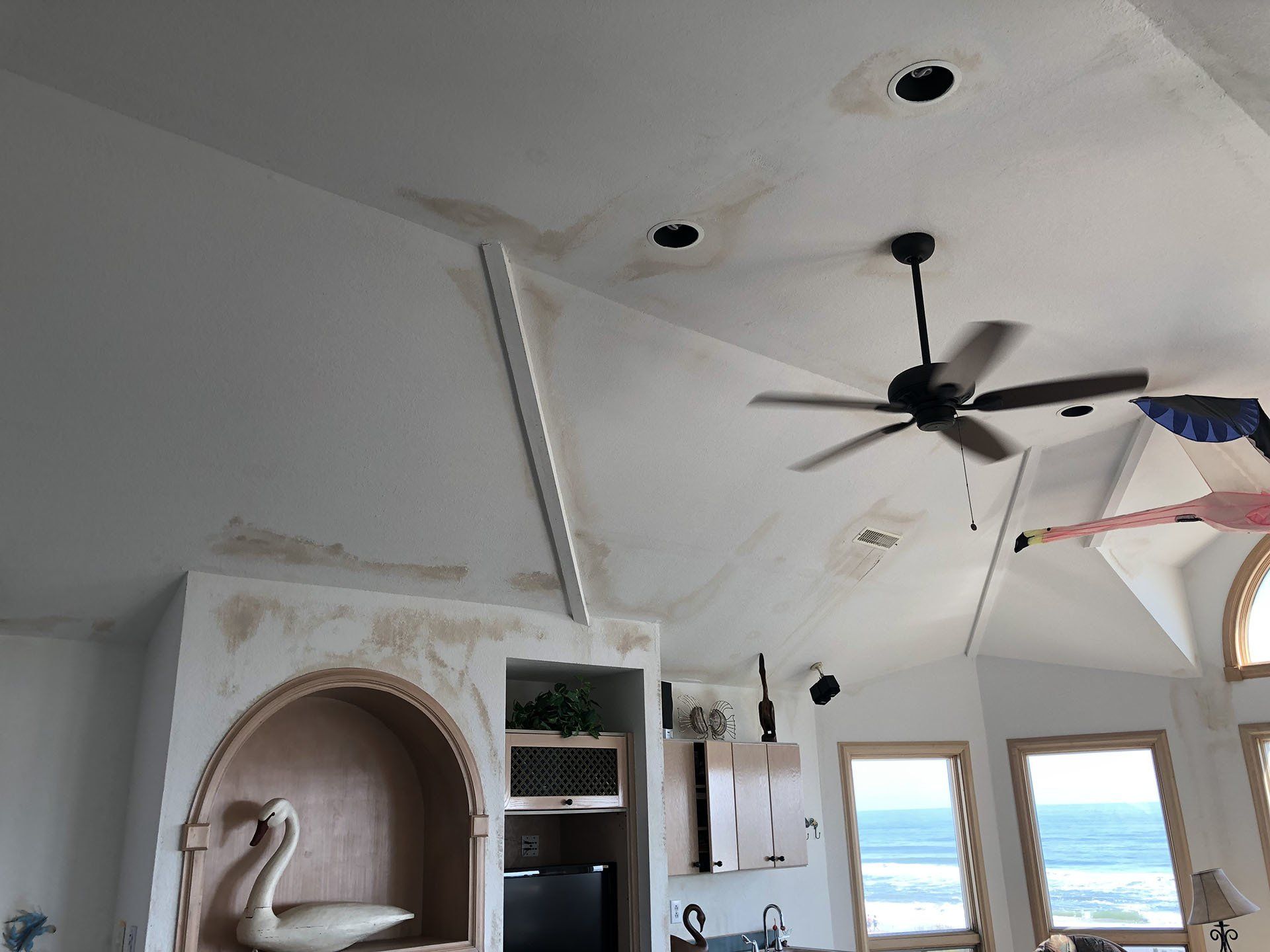 Water damage to roof from Hurricane