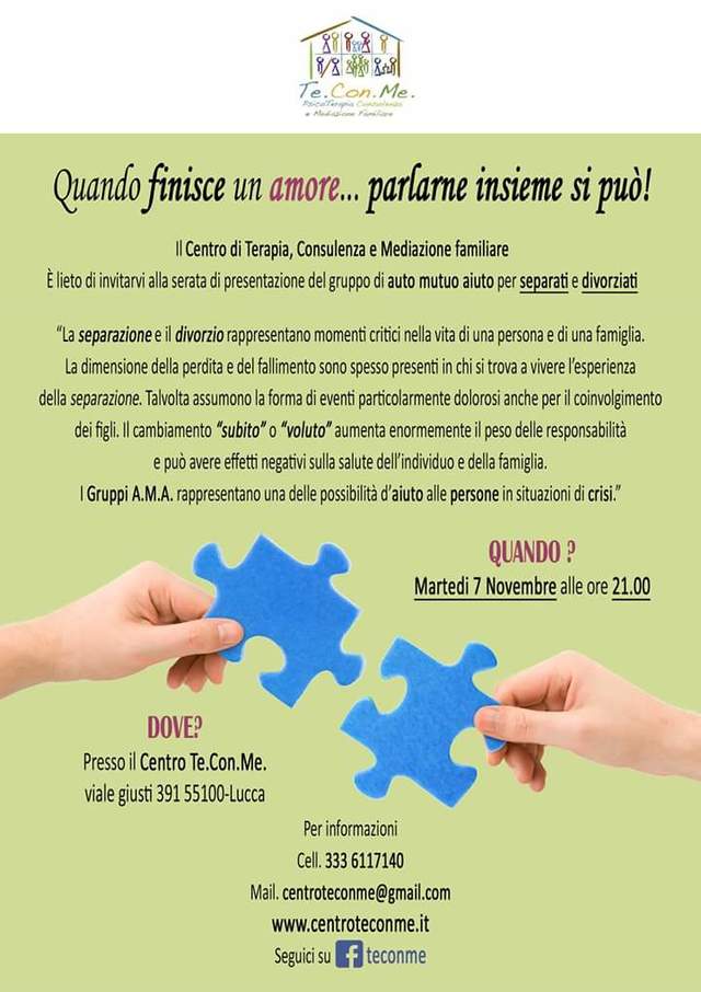 volantino evento di auto mutuo aiuto per separati e divorziati