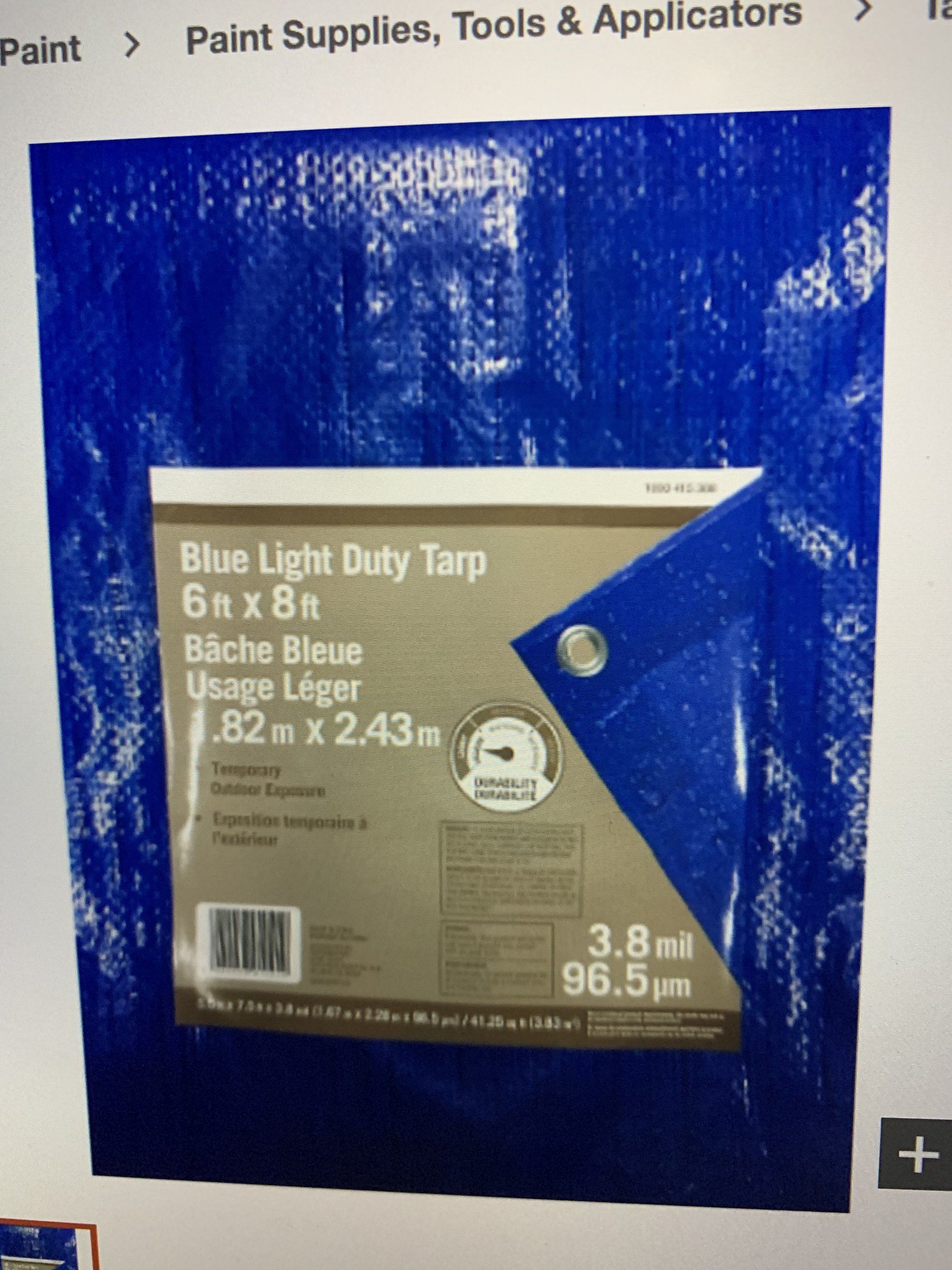 Blue Light Duty Tarp - a screenshot from Home Depot website