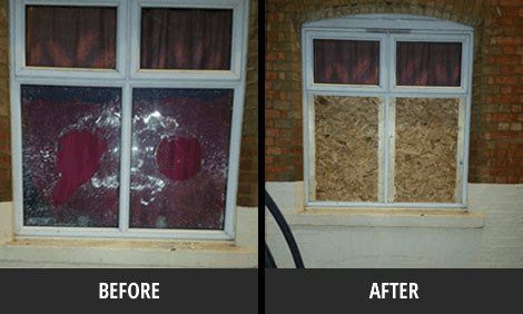 Before and after emergency window boarding