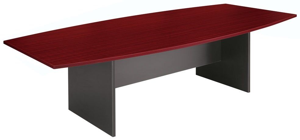h-base boat-shaped boardroom table redwood