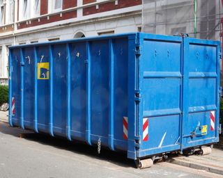 Blue Dumpster — Niantic, CT — Beers Septic Tank Service Inc. Blue Dumpster — Niantic, CT — Beers Septic Tank Service Inc.