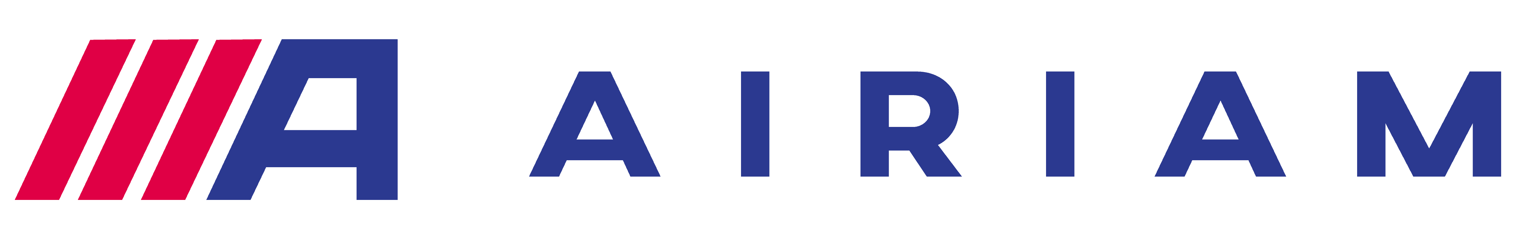 Logo of AIRIAM, blue letters, the A is blue and red with parallel lines.